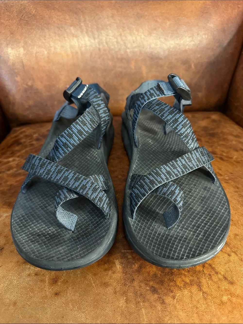 Chaco Men’s 10 Black & Blue Patterned Strap Outdoor Sandals